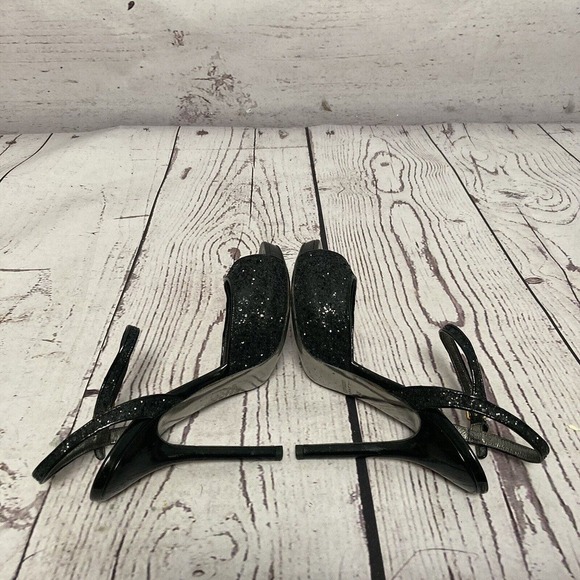 MIU MIU Heel Womens 9.5 Black Glitter Formal Ankle Platform Stiletto Night out - Picture 5 of 9